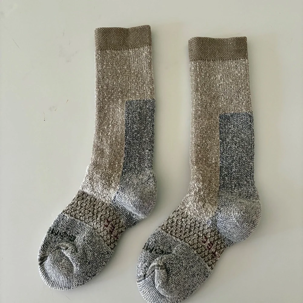 Bombas Ultra Heavyweight Calf Crew Socks Medium Brown Grey Hex Tec New